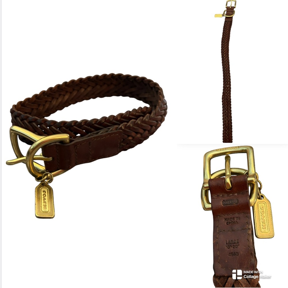 Coach Braided Leather Dog Collar with Gold Accents